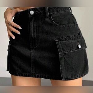 Jeanoix Women's Solid Color Cargo Denim Skirt